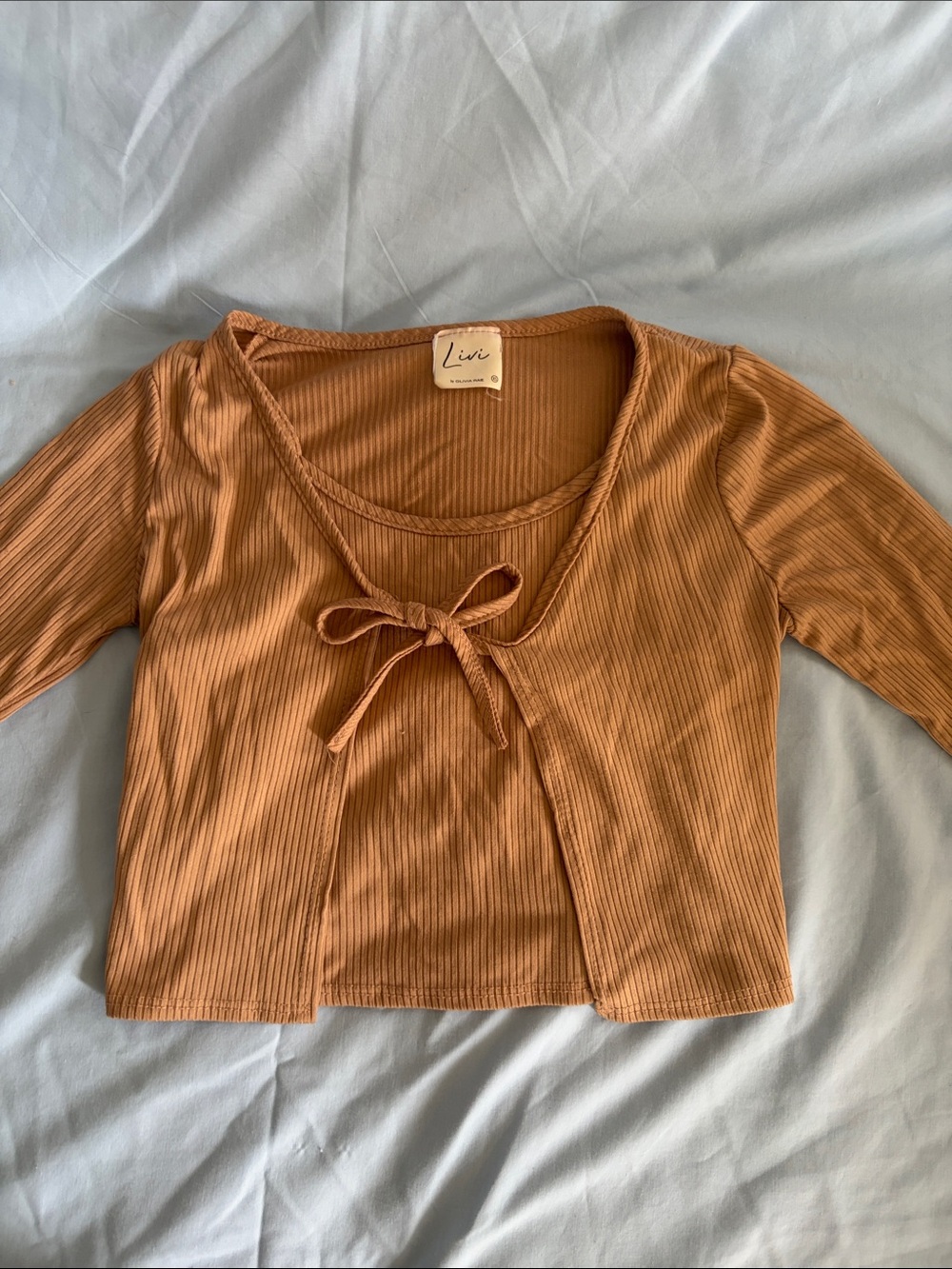 Olivia Rae Ribbed Tie-Front Crop Top in Rust Orange